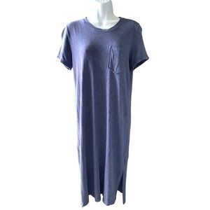 Jessica Simpson Blue Tee Shirt Dress Short Sleeves Front Pocket Slit Midi Size M